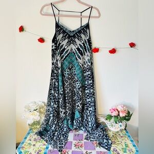 NWT Buffalo David Bitton Kirsty Black Teal Green Soulpatch Midi Dress M ~ As Is